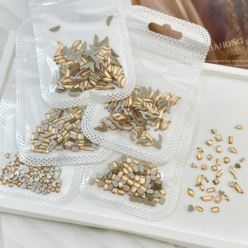 50Pcs Champagne Nail Art Rhinestone 1-6Mm Flatback Glass Crystal Gems Hotfix Nail Diamond Mixed Sizes Nail Charms