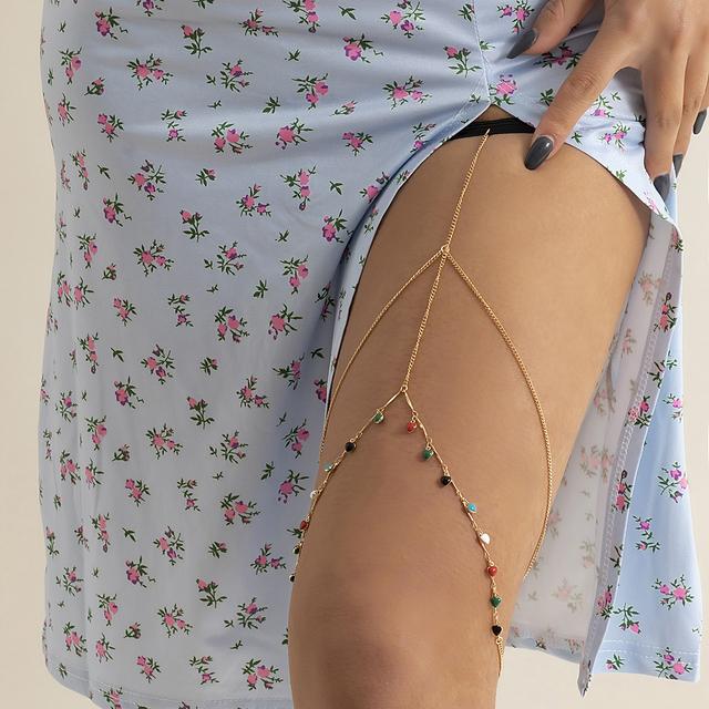 IngeSight.Z Sexy Multilayer Tassel Pearl Clip Bead Leg Chain for Women Simple Adjustable Elastic Thigh Chain Beach Body Jewelry