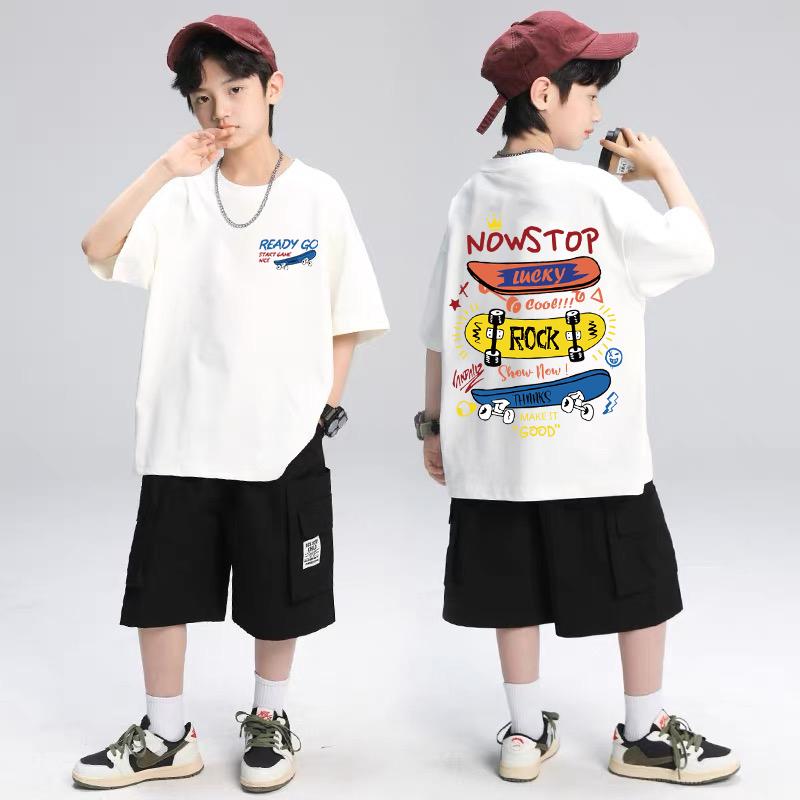 Skateboard pattern design, children's single T-shirt, summer short sleeved cotton casual and comfortable top