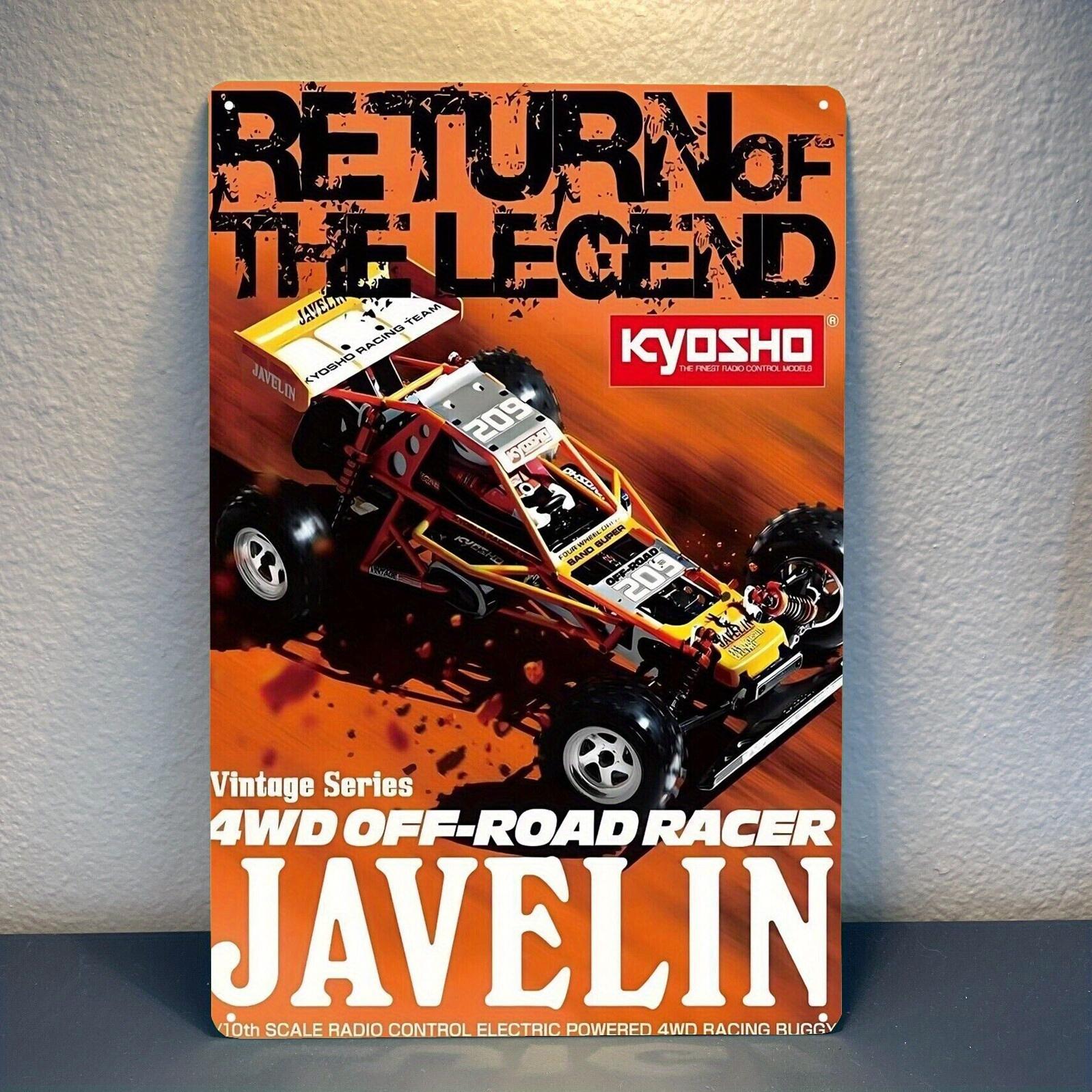 

Vintage for KYOSHO Javelin Metal Wall Art Retro Iron Tin Sign with Dynamic Race Car Design Red Orange Racing Theme Perfect 20x30cm（7.8x11.8inch）