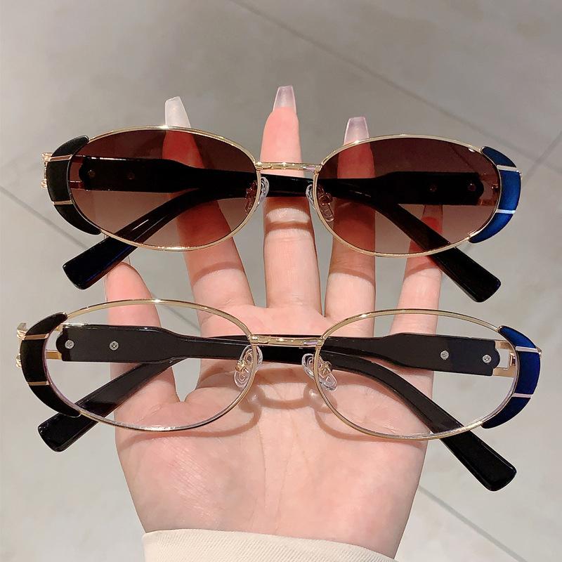 Luxury Brand Designer Metal Oval Sunglasses Women For Men Popular Vintage Sun Glasses Punk Outdoor Driving Hip Hop Eyewear Uv400