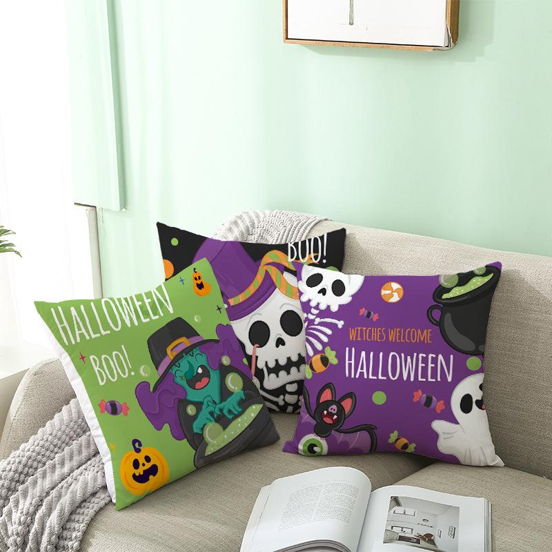 Nordic Halloween Pillow Cover Skull Pumpkin Head Print Cushion Cover Peach Skin Sofa Cushion Cover Home