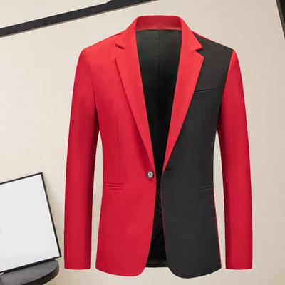 Costum pentru bărbați Jachetă cu rever guler crestat, cu un singur buton, mâneci lungi, culoare contrastantă, slim fit, drept, antirid, jachetă formală pentru bărbați de afaceri