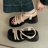 Stylish Retro Simple Strap Rhinestone Cover Toe Slope Heel Slippers Women's Summer Casual Thick Sole with Skirt Sandals