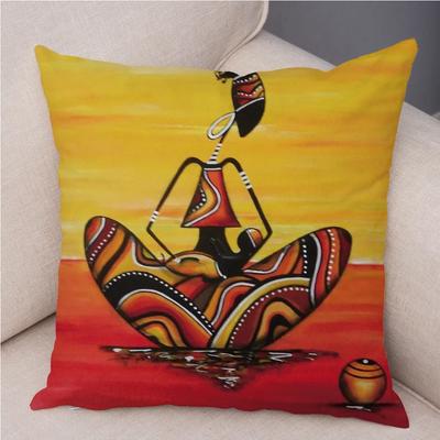 Afrikanische Frau Weicher Plüsch Kissenbezug für Sofa Heimdeko Orange Abstraktes Gemälde Kissenbezug Afrika Leben Kollektion Kissenbezug
