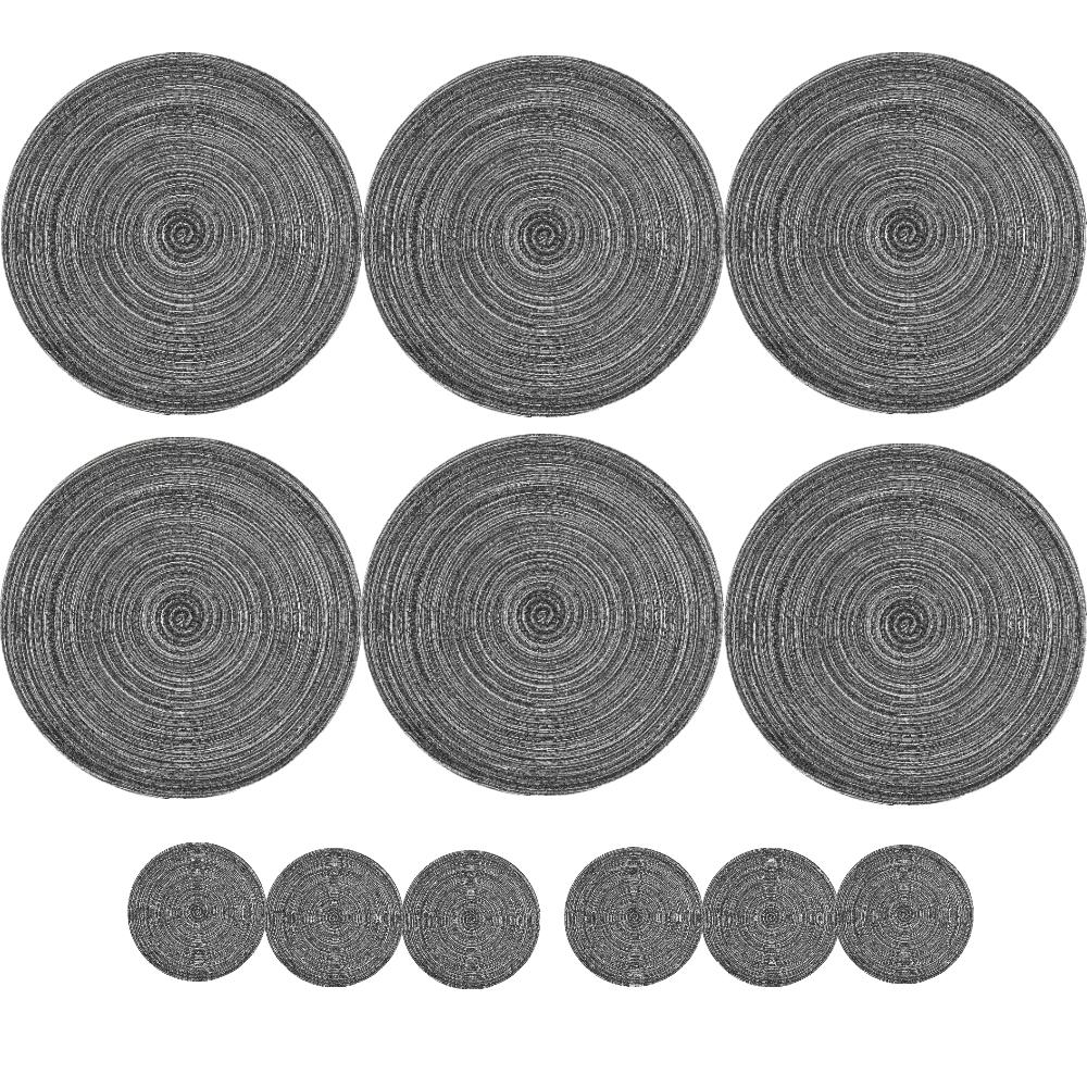 Set of 6 Round Braided Placemats Table Mats Woven Non-Slip Dining Table Heat Resistant Bowl Pads Kitchen Drink Cup Coasters