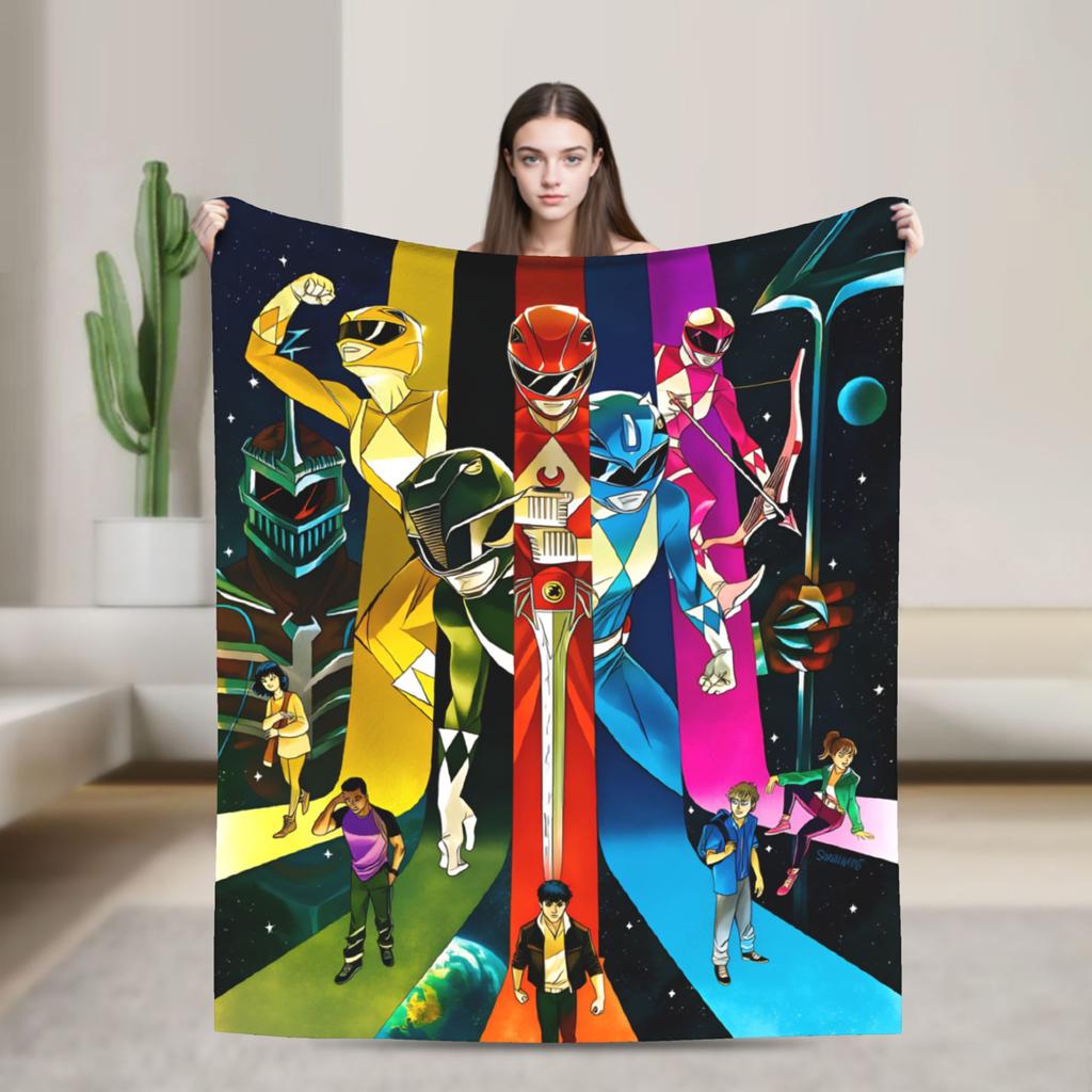 M-Mighty Morphin Super Warm Blankets  Cartoon P-Power Rangers Picnic Plush Bedding Throws Novelty Flannel Bedspread Sofa Bed
