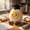 Plush Stuffed Toy Doll with Graduation Cap Soft Egg Shaped Figure with Smiling Face and Dangling Legs for Gifts Decoration