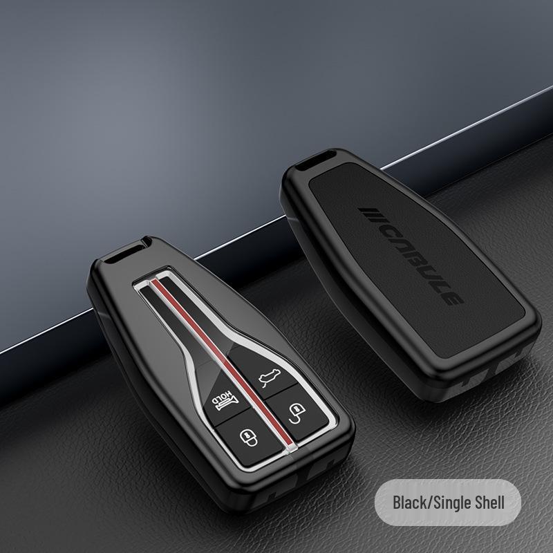 Compatible Hongqi H5 Key Case: Alloy Leather Patchwork Cover with Buckle