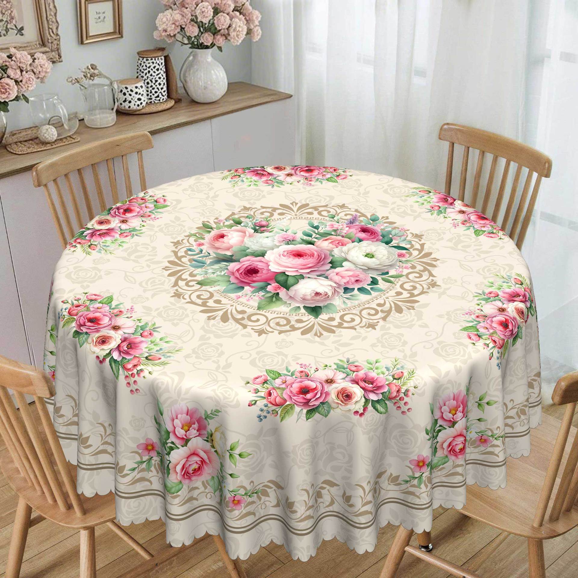 

Spring And Summer Pastoral, Square/Round Table Cloth, Floral Pattern Table Decorative Cloth, Rose Vine Round tablecloth-152x152cm