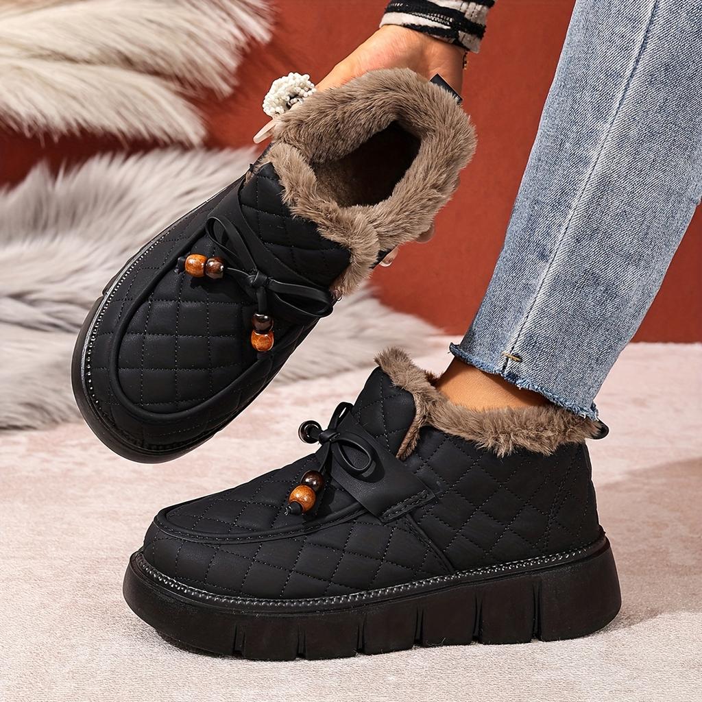Women's Winter Short Boots • Casual Comfortable Durable • Warm Thick Sole with Lining • Fashionable Bowknot • Versatile Women Shoes