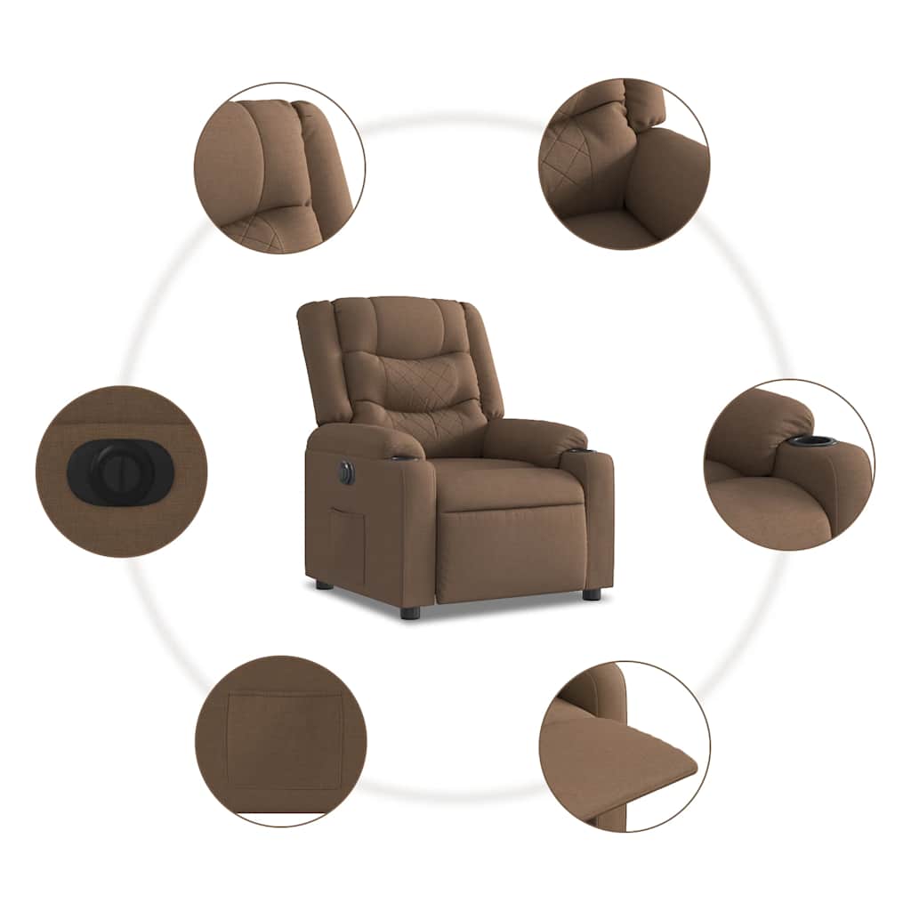 Electric Recliner Chair Brown Fabric