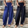 Ladies Elastic Waist Pockets Trousers Womens Casual Baggy Wide Leg Harem Pants