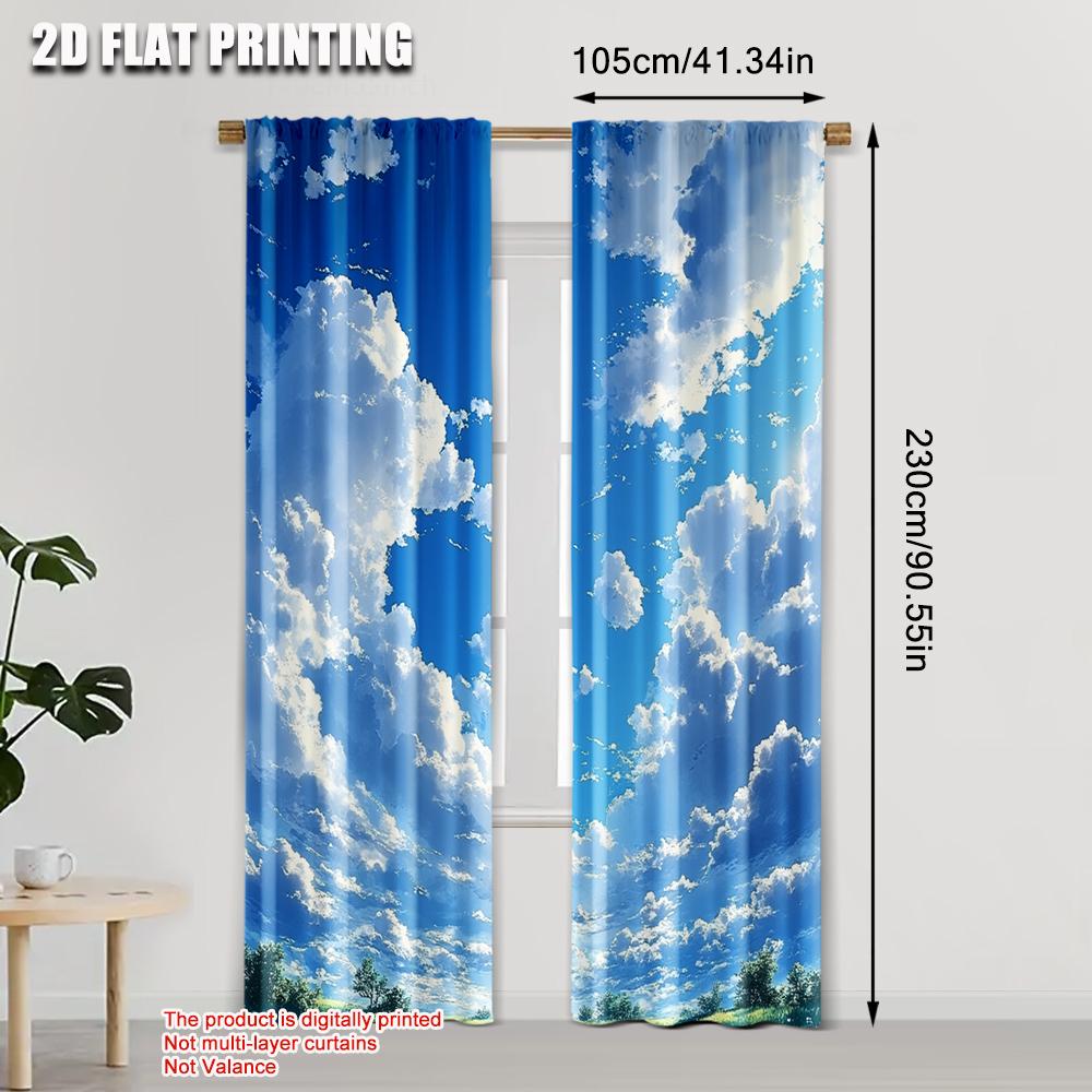 2pcs   Curtains  print Blue Sky White Clouds Machine Washable (without rod) Home Decor Use for Bedroom   Living Room   Office