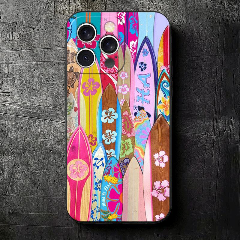 Surfboard Surfing Surf Summer Soft Phone Case for iPhone 16 16E 17 Air 15 Pro Max 14 Plus 13 Mini 11 12 7 Black Cover Back Shell