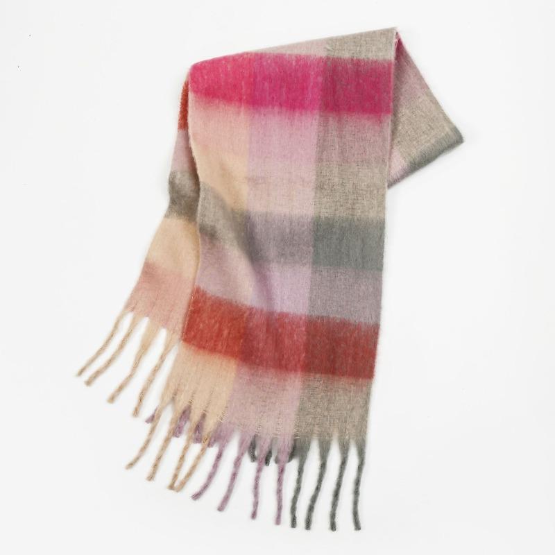 High-end color matching mohair scarf women's autumn and winter warmth thickened versatile plaid tassel