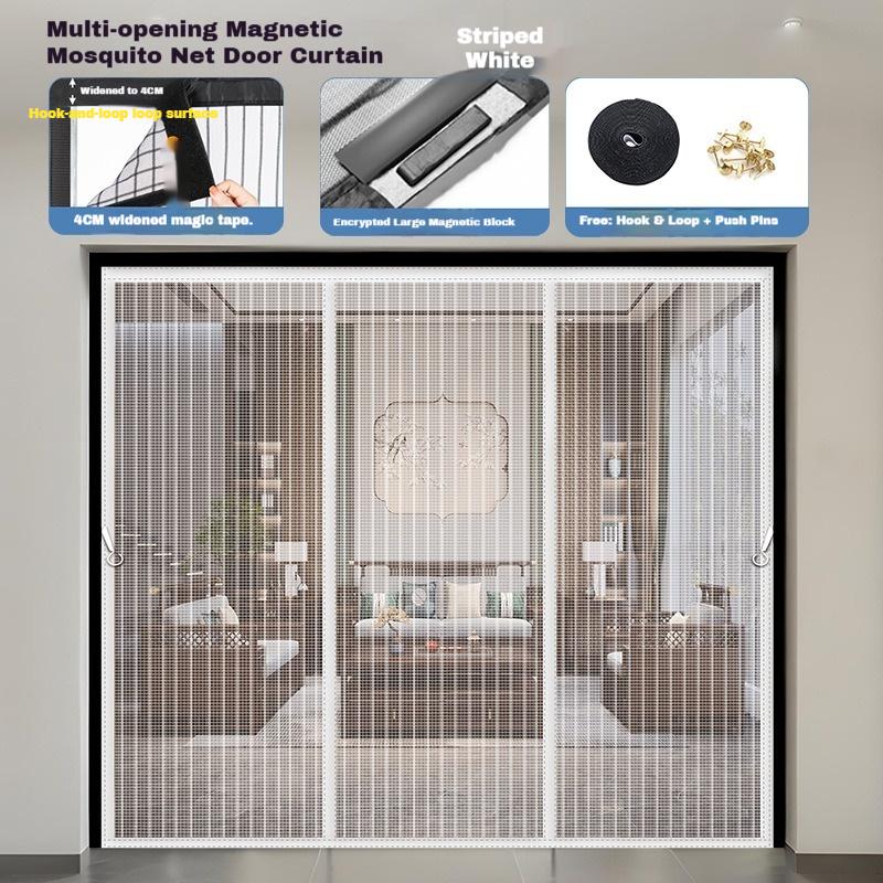 

Magnetic Door Screen White Mosquito Net Customized Size Summer Insect Automatic Closing Suitable for Large Sliding Glass W120cm*H210cm