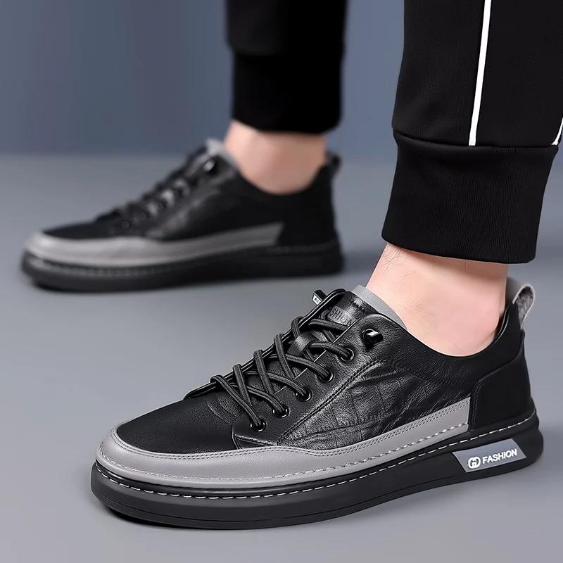 Fashion High Quality Men Casual Leather Shoes Stylish Comfy Flat Designer Shoes Brand Male Vulcanized Shoe Antiskid Outdoor Driving Shoe
