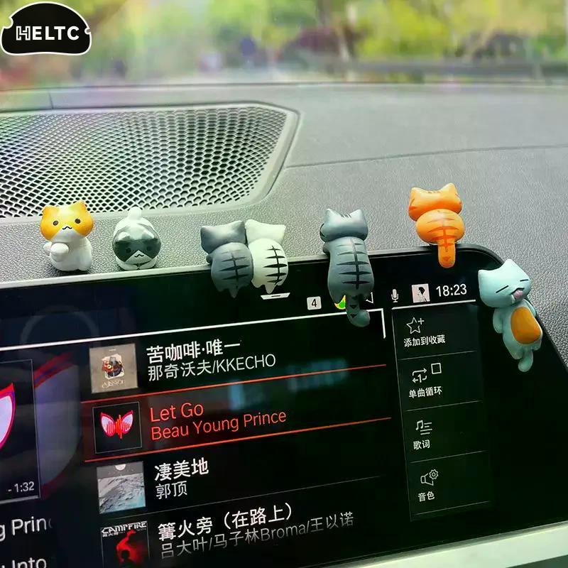 6Pc Cute Mini Cartoon Cat Miniature Car Ornament Car Screen Edge Decoration Cat Micro Landscape Model Cute Car Accessories Gifts