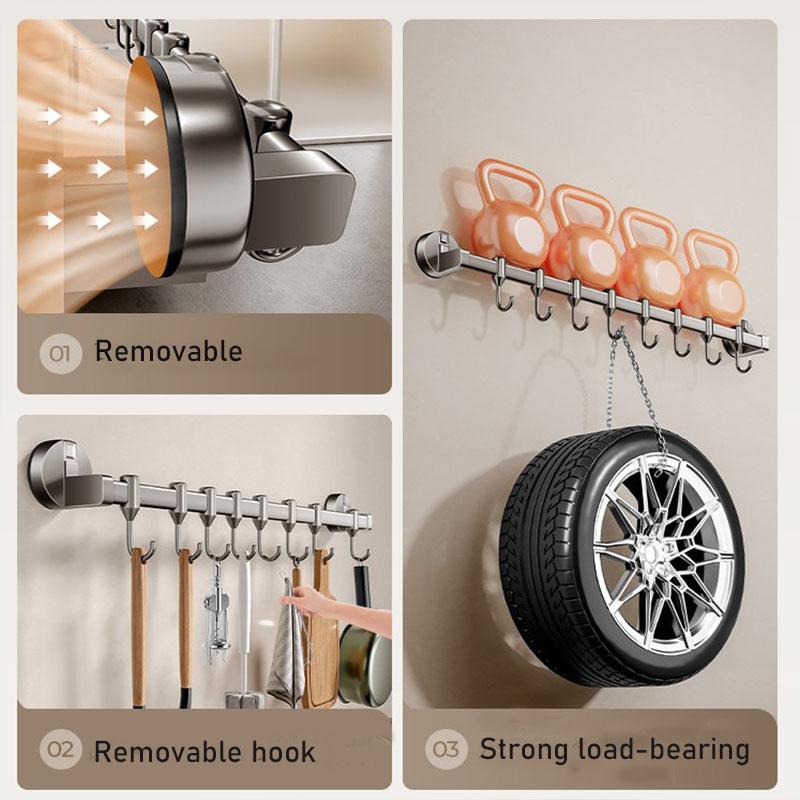 Free Punch Kitchen Vacuum Suction Cup Hanging Storage Hook Aluminum Alloy Storage Rack Spatula Drain Rack