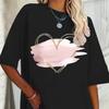 Women's New Pink Heart-shaped Elegant Printed T-shirt Spring and Summer Leisure Round Neck Short Sleeve Tops Aesthetic Clothes