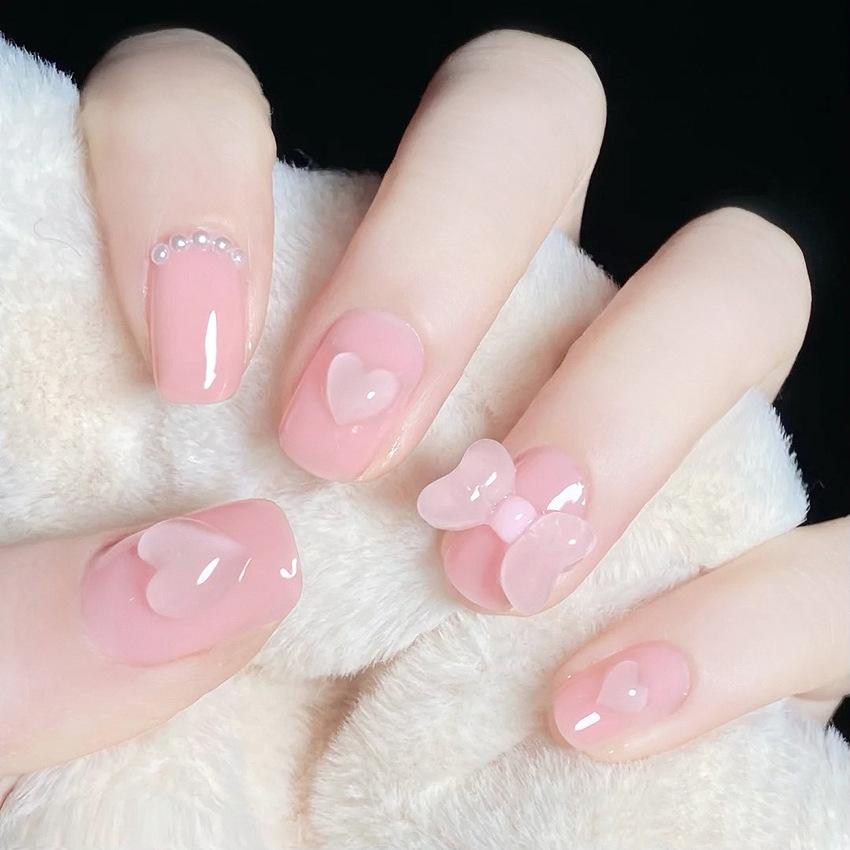 24Pcs Pink Silver Glitter Diamond Fake Nails Long Ballerina Press On Nails Reusable False Nail Tips Set