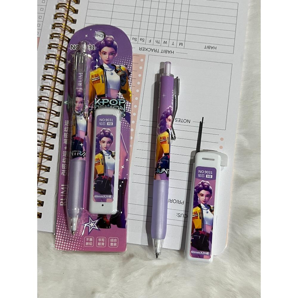New Popular KPOP Female Hunter Pencil, Refill-free Press-type Pencil Stationery Set, Gift
