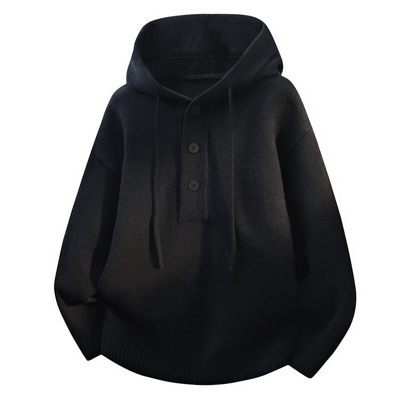 Unisex Oversized Hooded Knit Sweater Winter Casual Wear Loose Fit Long Sleeve Pullover With Jacquard