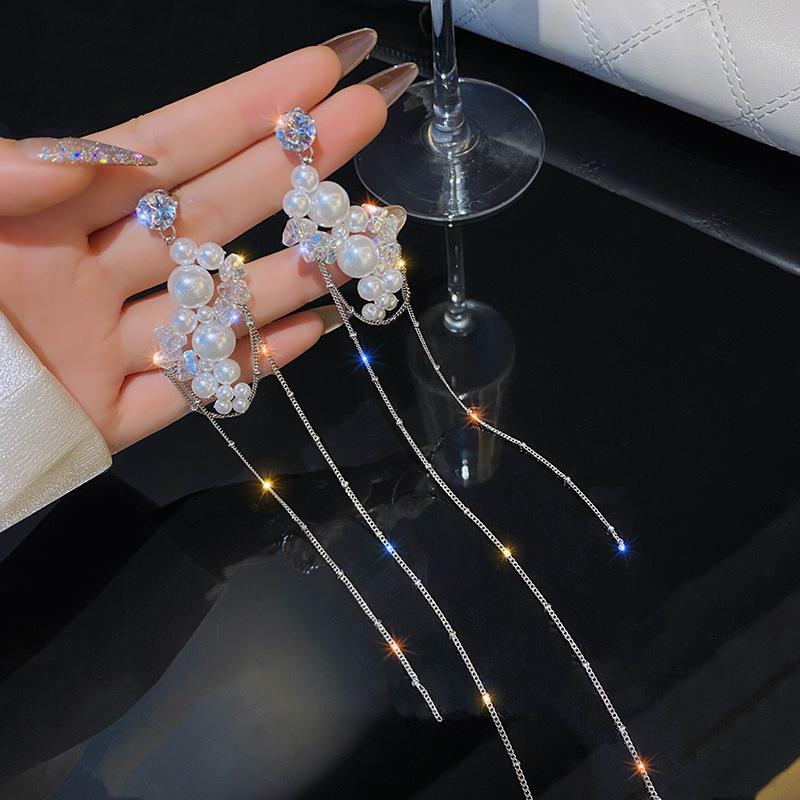 Crystal Imitation Pearl Drop Earring for Women Shiny Flower Butterfly Dangle Earrings Wedding Engagement Party Jewelry Gift