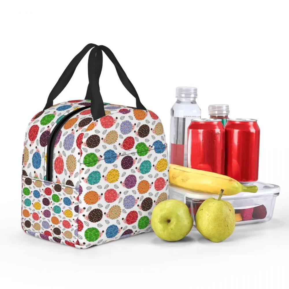 Colorful Hedgehogs Illustration Insulated Lunch Bag for Women Office Cooler Thermal Food Box Tote Portable Lunch Boxes Container