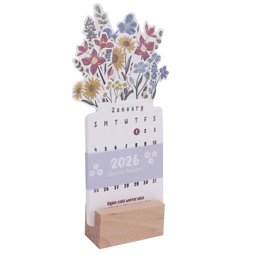 Flowers Desk Calendar 2026 Small Standing Decorative Floral School Desktop Accessories