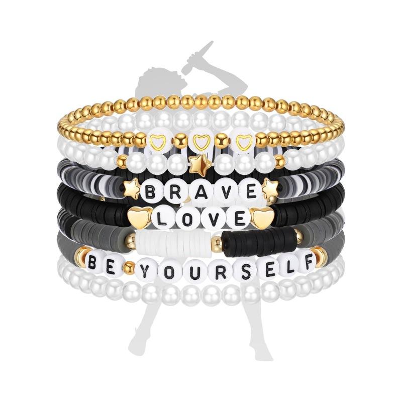 JYL TS Bracelet Stackable Elastic Letter Beads Inspires Joy & Optimism Daily