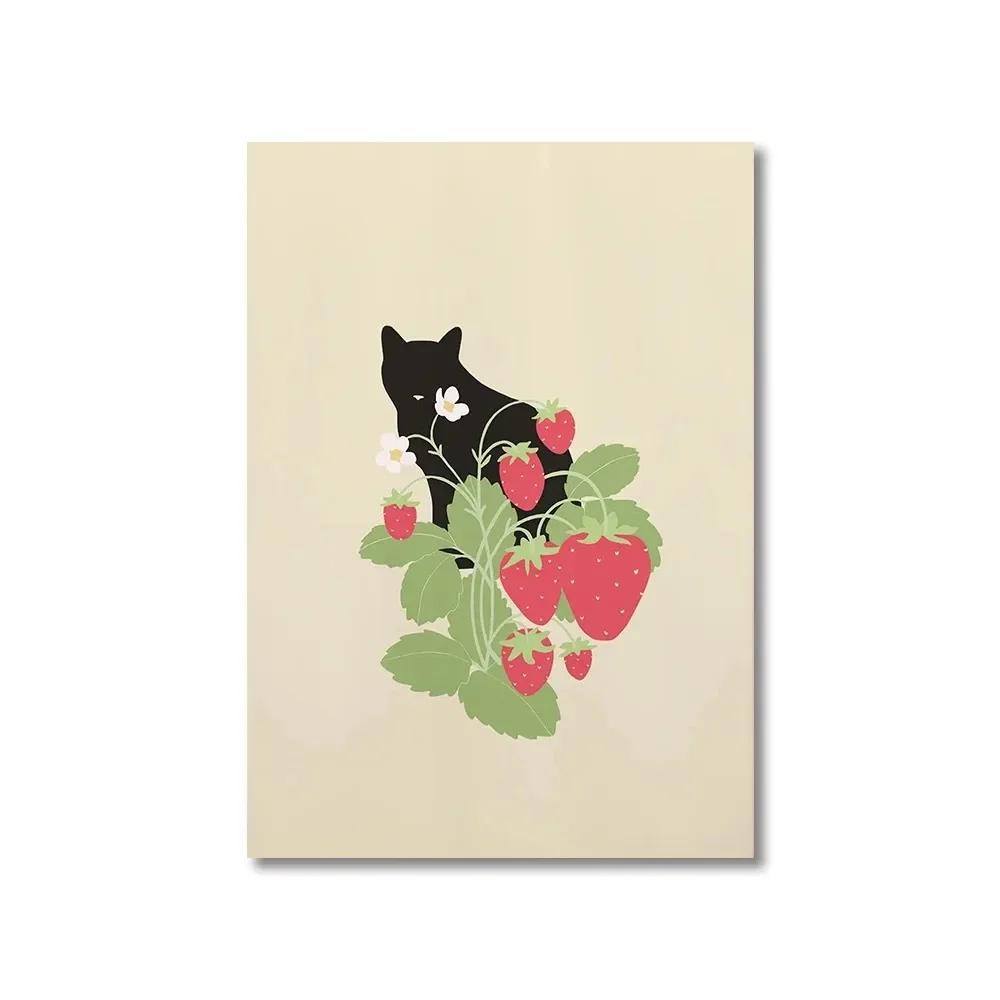 Abstrakte Süße Katze Tier Leinwanddrucke Elegantes Damenporträt Wandkunst Illustration Poster für Wohnzimmer Schlafzimmer & Heimdekoration
