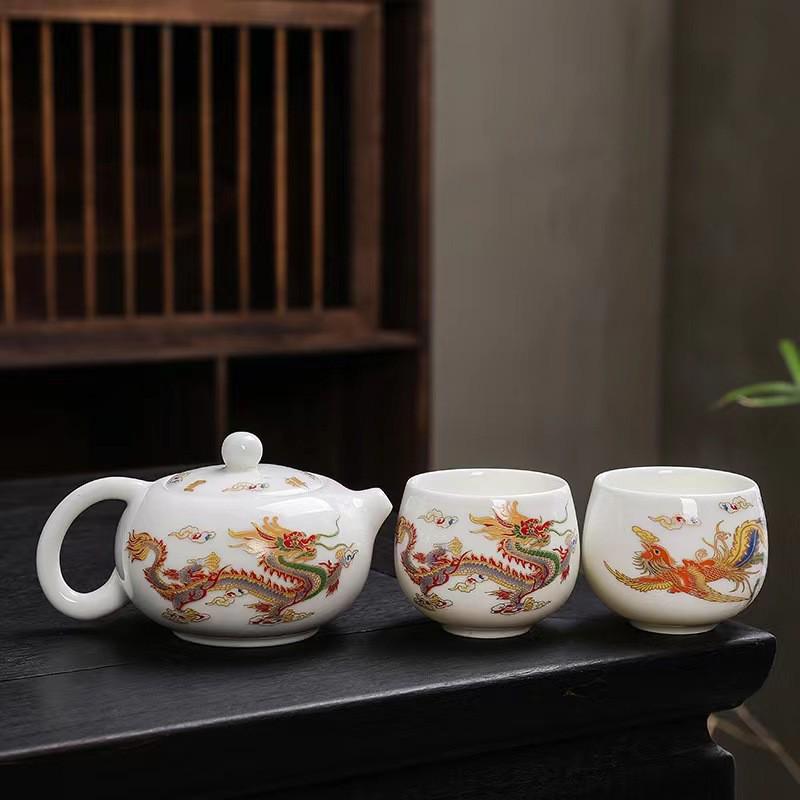 Color-Changing Chameleon Dragon & Phoenix Zisha Teapot Set - Xishi Design Gift Box