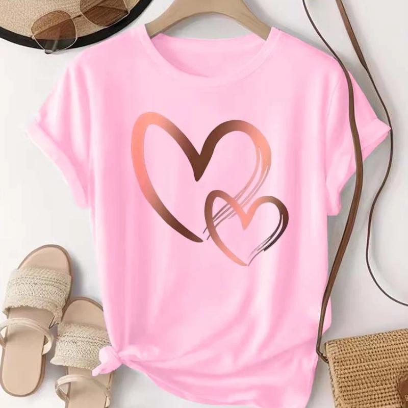 Estate Nuova Moda Donna T-shirt Stampata a Cuore Trendy Casual Girocollo Top Maniche Corte Donna T-shirt Abbigliamento Donna