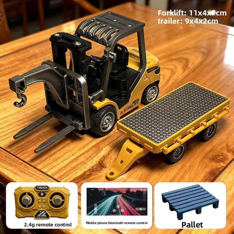 2-in-1 Desktop Mini Alloy Toy 1:64 Bluetooth Remote Control Forklift Car with Trailer Christmas New Year Gift In Color Box