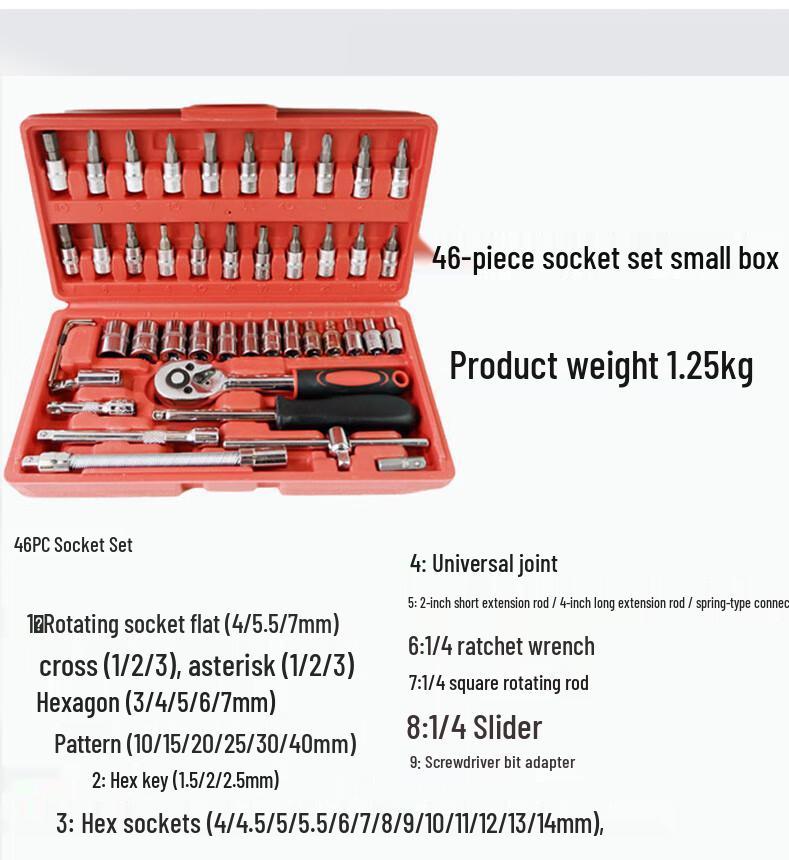 46-Piece Auto Repair Tool Set: Mechanic s Socket Wrench & Manual Hardware Tools