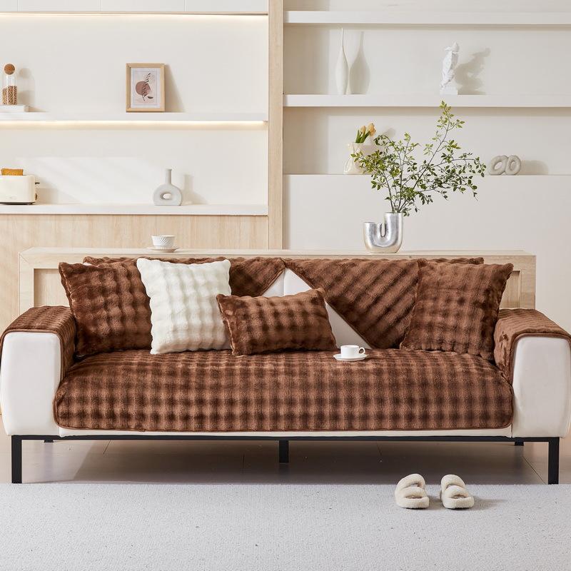 Rabbit Plush Sofa Cushion Winter Thickened Plush Fur Cover  New Winter Cream Wind Warm Cover Cloth Towel