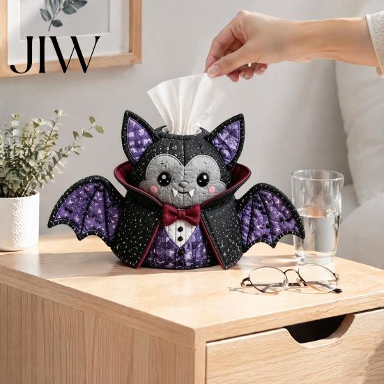 Country Style Haunted House Decor Tissue Box DIY Sewing Kit, Halloween Theme, Patchwork Fabric Craft Spooky Ornament Making Set, Handicraft