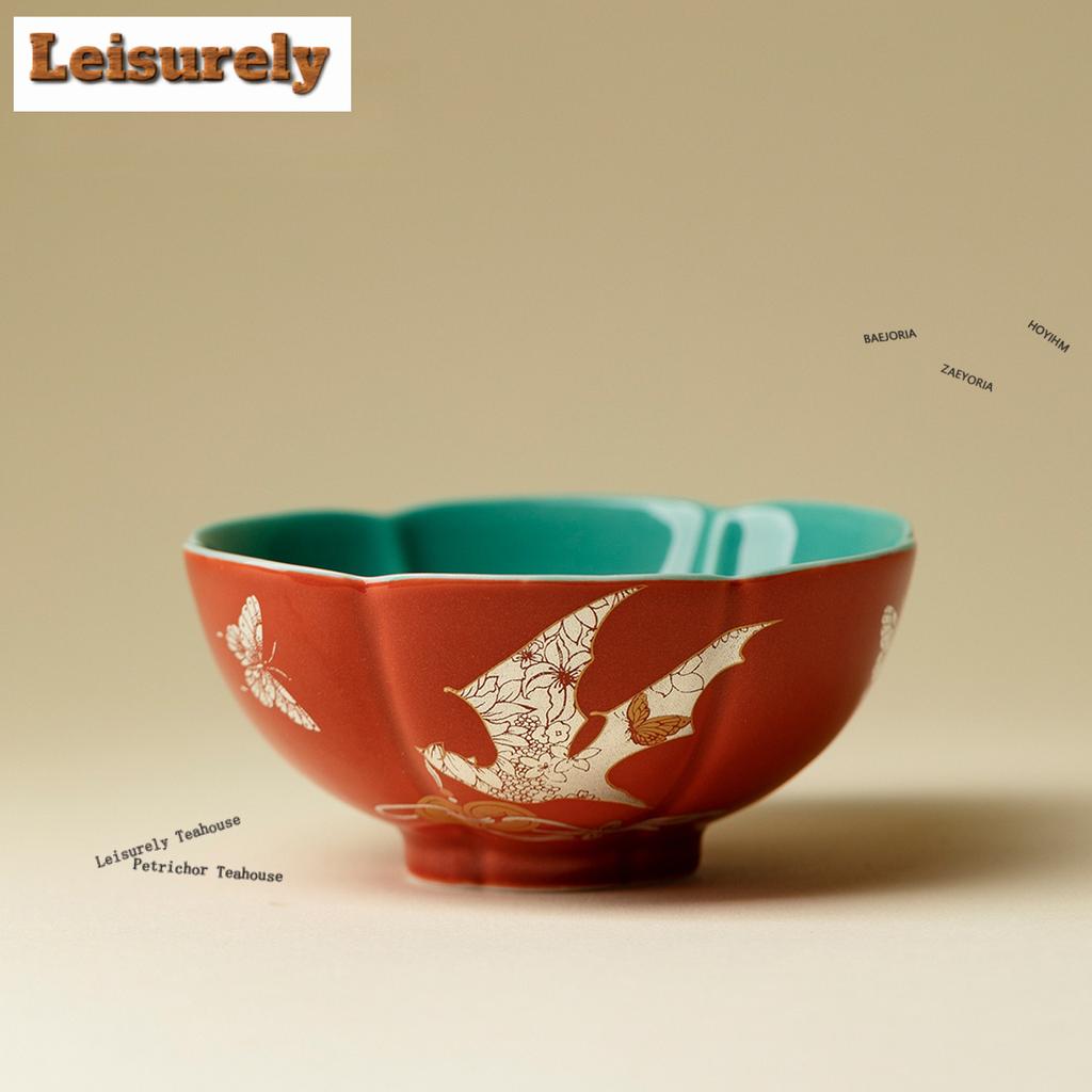 111ml Forbidden City Red Butterflies Teacup Traditional Tea Bowl Tea Cup Set Tea-tasting Personal Cup Chazhan Master Cup Teaware