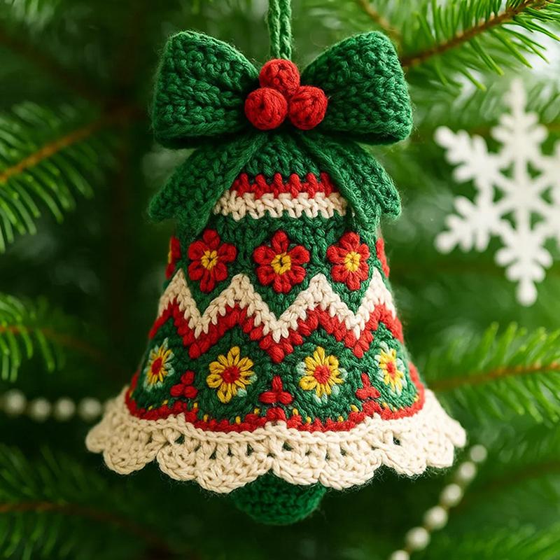 Diy Crochet Christmas Bell Ornament Kit,Perfect Beginner Christmas Kit,Hand-Knitted Christmas Bell Decoration