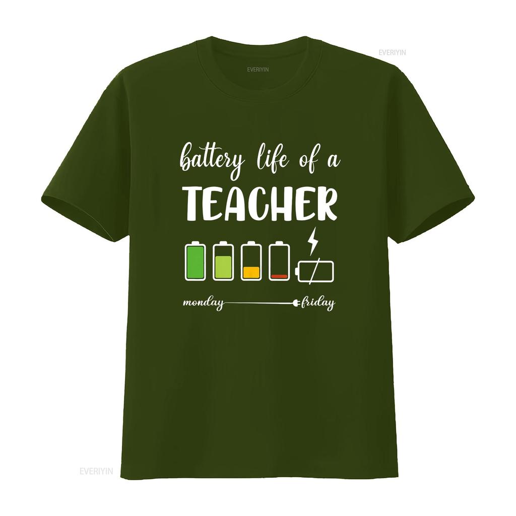 Funny Battery Life of a Teacher T Shirt vintage Washed Casual fashion Unisex designer clothes homme streetwear Versatile