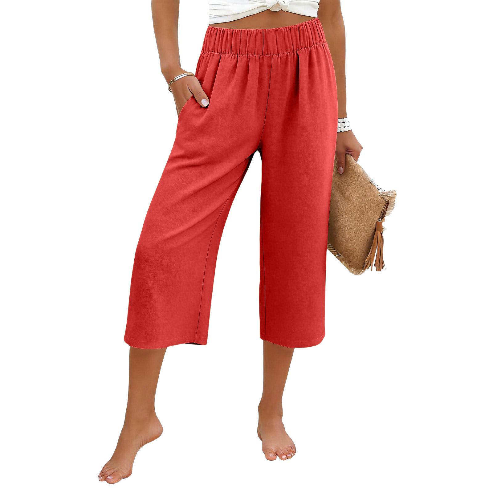 

Womens Baggy Wide Leg Pants Summer High Waisted Palazzo Pants Beach Vacation Casual Trousers With Pockets M червоний