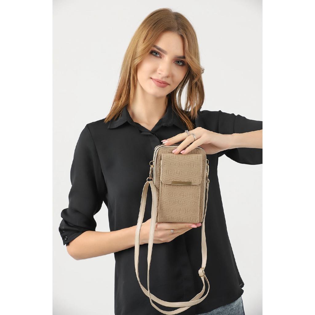 Unique Market Schwarze Damen-Handy-Umhängetasche mit 3 Fächern