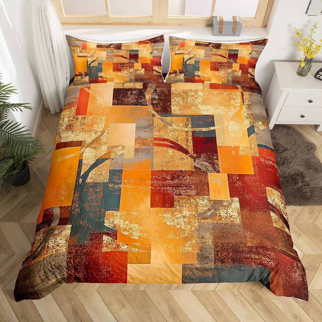Feelyou Geometrisches Bettwäsche-Set Queen-Size Grün Schwarz Grau Bettbezug-Set für Jungen Mädchen Teenager Rechteck Quadrat Bettbezug Modern Abstrakt