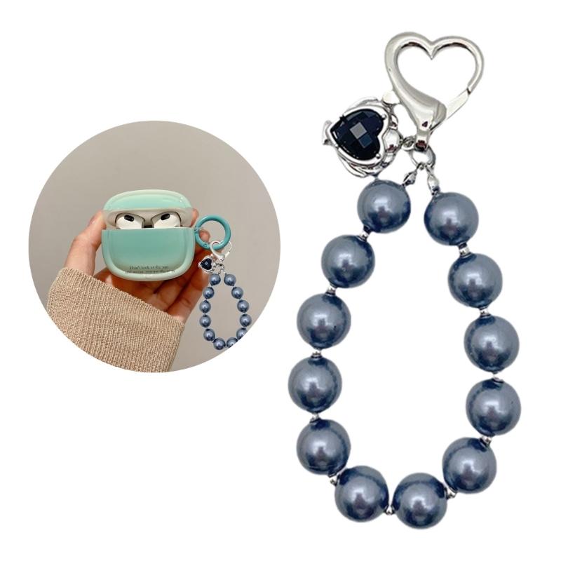 Fashion Pearls Hoop Heart Pendant Phone Case Straps Lanyard Pocket Keychain Strap Backpack Charm Car Key Decoration Chain
