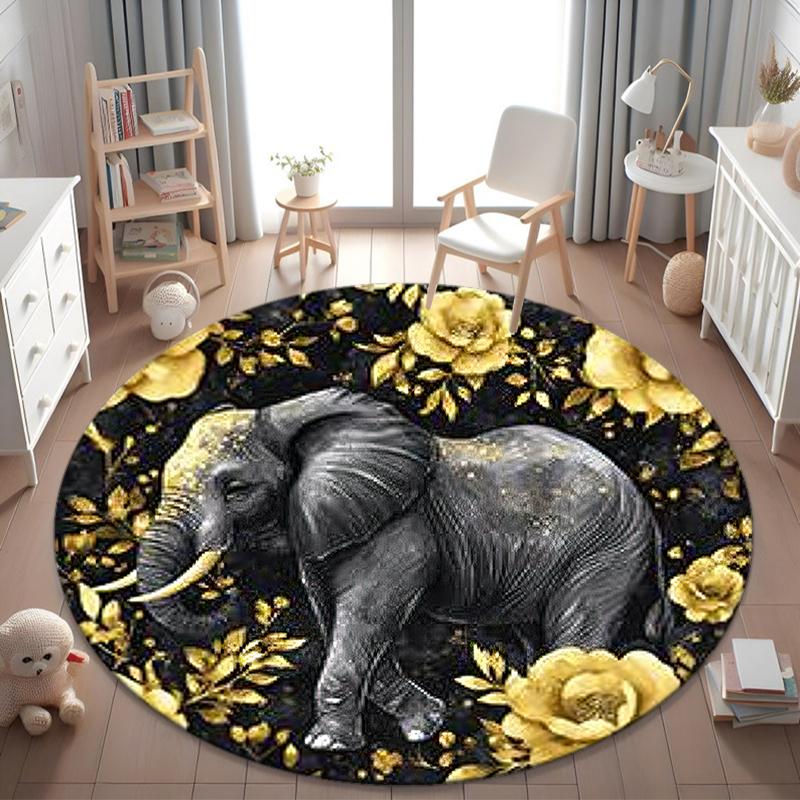 1Pc Elephant Circular Print Rug - Home Decoration Carpet For Living Room Bedroom Flooring Computer Chair Area Rug