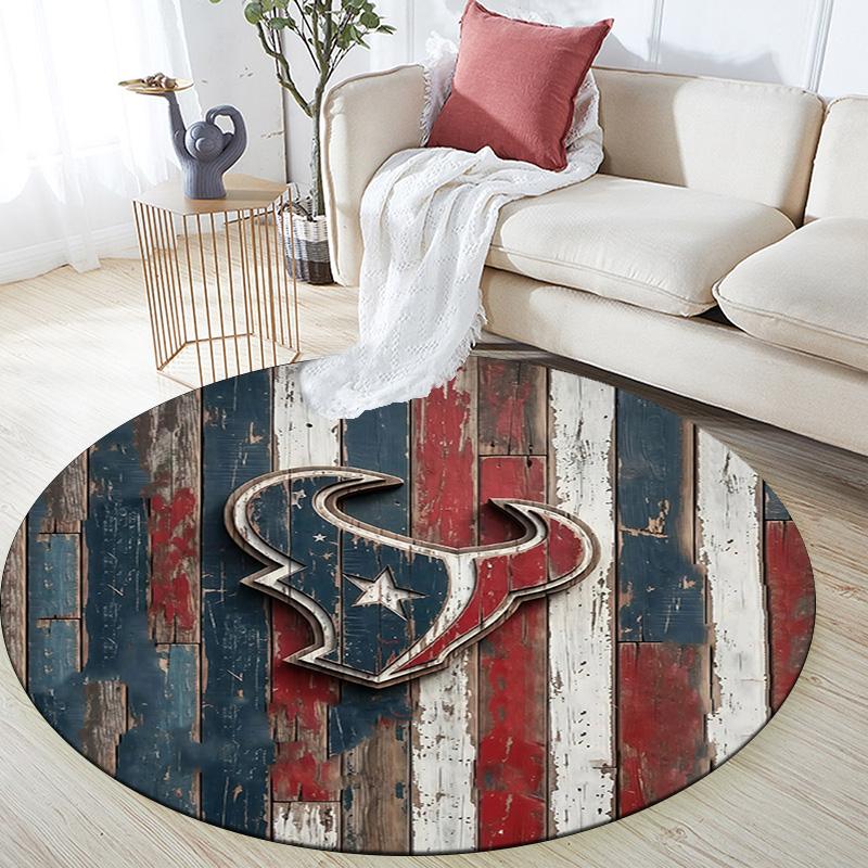 Houston Texans Round Area Rug,Carpet Rug for Living Room Bedroom Sofa Playroom Decor,Non-slip Floor Mat