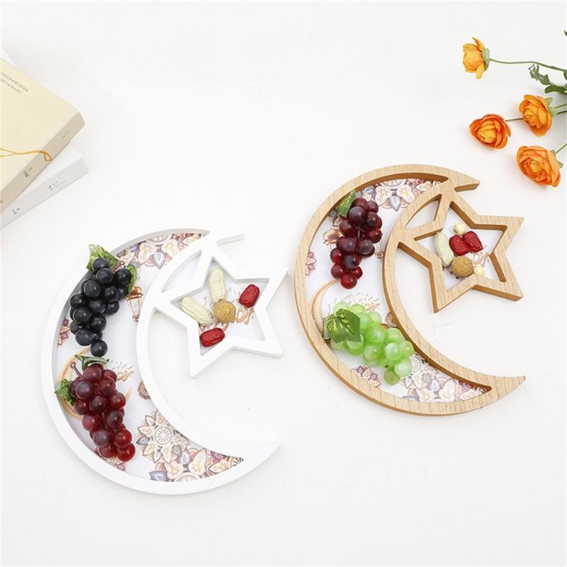 Elegant Serving Tray with Moon and Star Islamic Festival Snacks Fruit Display Plate Traditional Eid Table Decoration