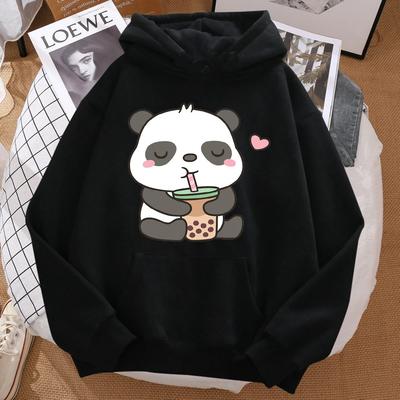 Men's Harajuku Style Hoodie 'Pandas Love Drinking Pearl Milk Tea'  Casual Fashion Sweatshirt for Autumn Moto